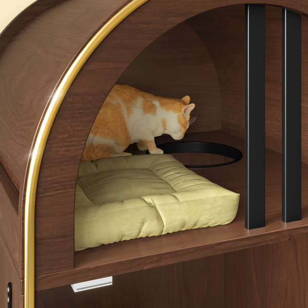 Caja de Arena para Gatos, Conexión 2 en 1: Casa y Cama para Dos Gatos con Refugio Cozino en Niveles, Decoración Moderna para Dormir con Acabado Espresso — imagen 7