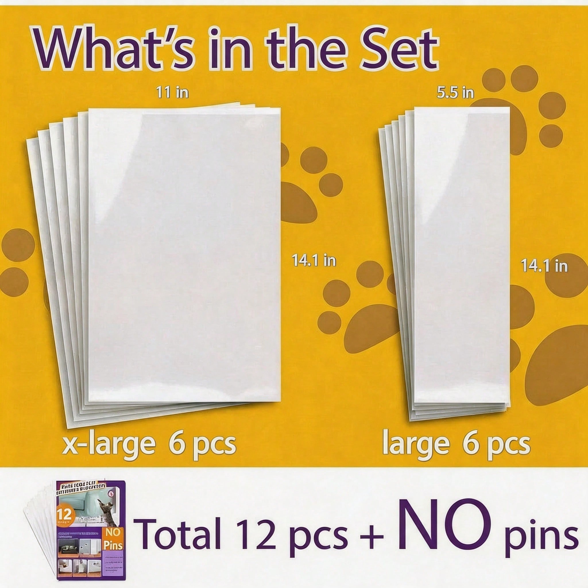 Anti Cat Scratch Protector 12 Pack, 6 Sheets Of 279 358mm And 6 Sheets Of 140 358mm, Single Side Couch Protector, Self Adhesive Cat Tape, Clear Scratch Deterrent For Furniture & Doors, 12P — image 2