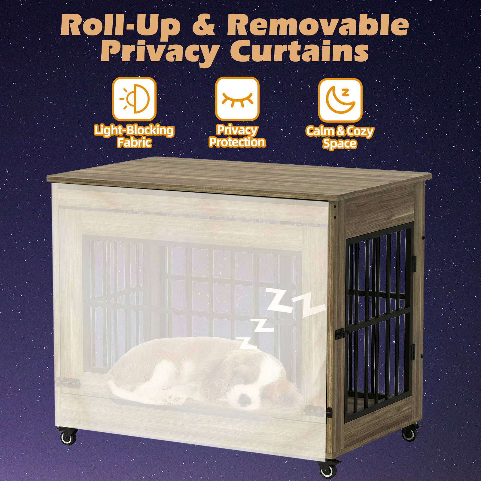Dog Crate Furniture, Double Door Wooden Indoor Dog Kennel Furniture, Decorative Pet Cage End Table With Wheels For Large And Medium Breed Dogs, Size L, Greige — image 34