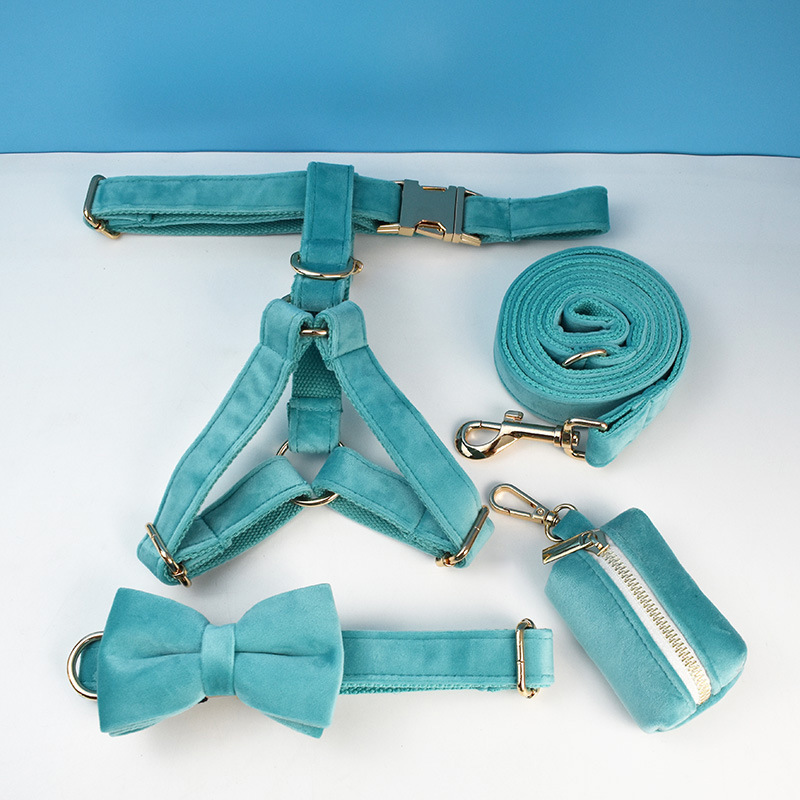 Green velvet medium-sized anti slip small dog golden fur collar traction rope — image 16