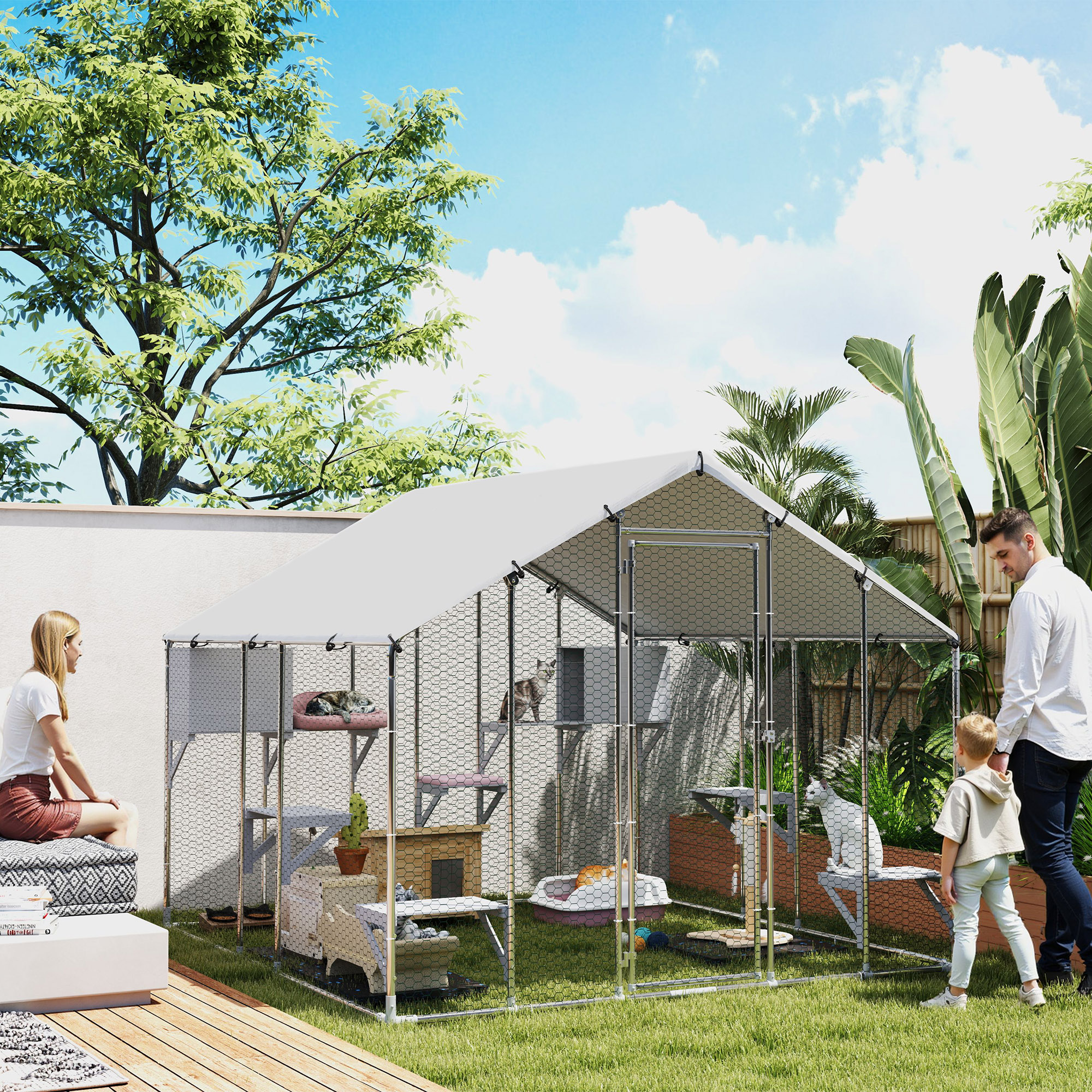 Catio Metálico Exterior Extra Grande de 95" con Cubierta Impermeable, 2 Cajas de Descanso, 7 Plataformas para Saltar, para Múltiples Gatos — imagen 1