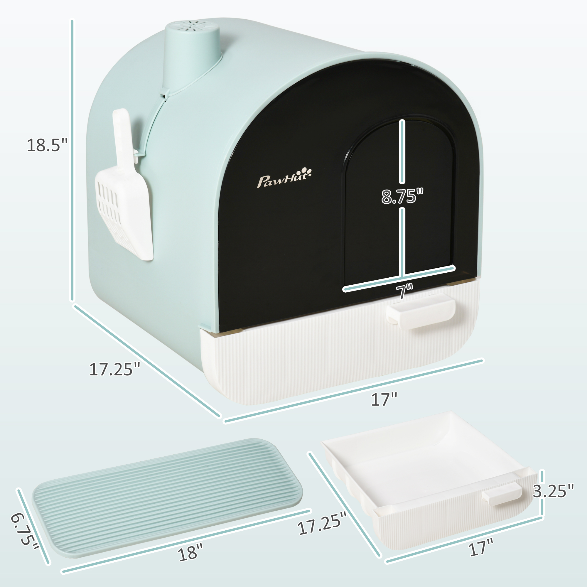 Fully Enclosed Cat Litter Box With Lid & Drawer Design, Covered Litter Box Anti-Leakage, Anti-Splashing, For Indoor Cats From Kitten To Adult, With Scoop & Mat, Easy Clean, Odor Control, Green — imagen 2