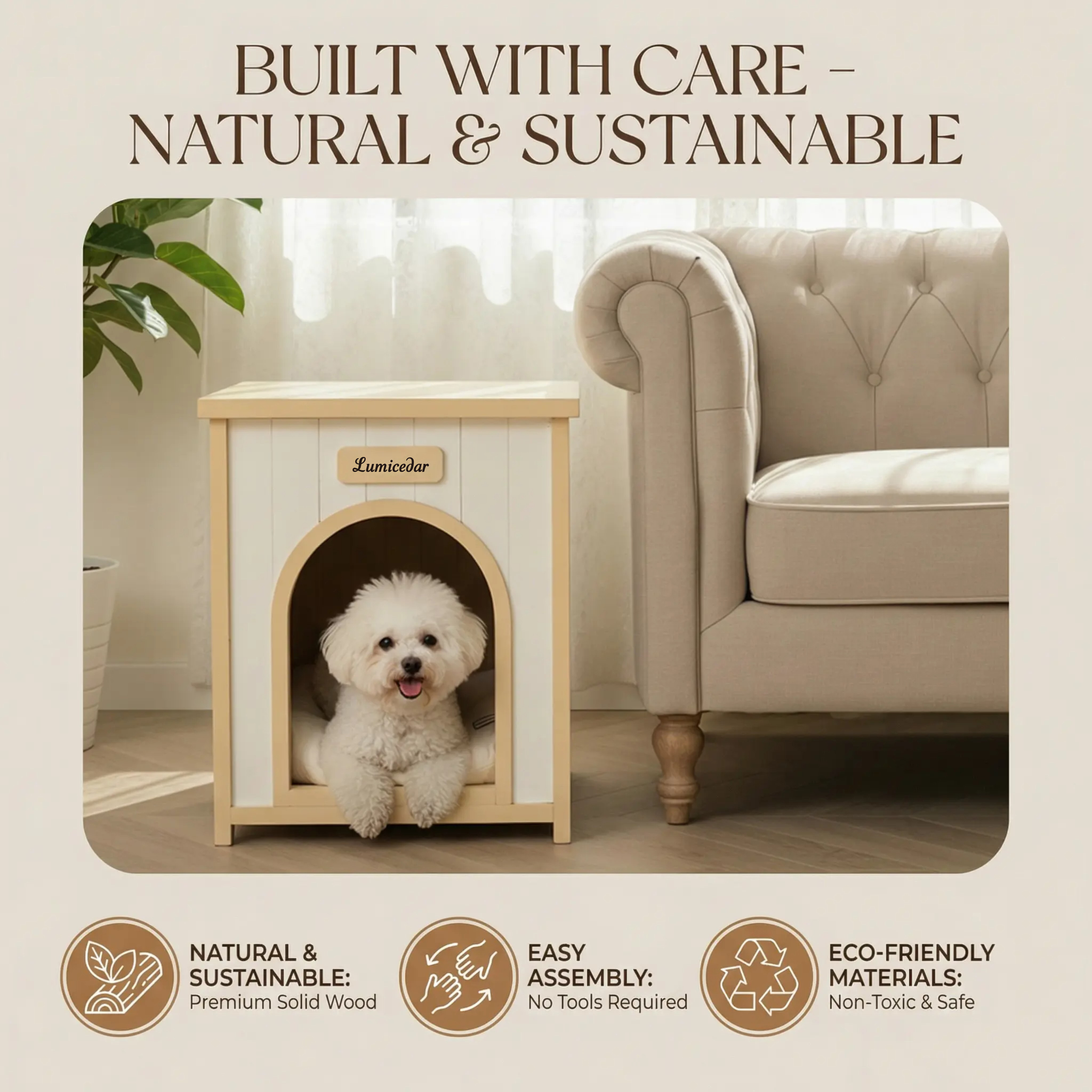 Modern Indoor Wooden Dog House with Removable Cushion – Solid Cedar Pet House for Small Dogs & Cats, Furniture-Grade Scandinavian Design — image 20