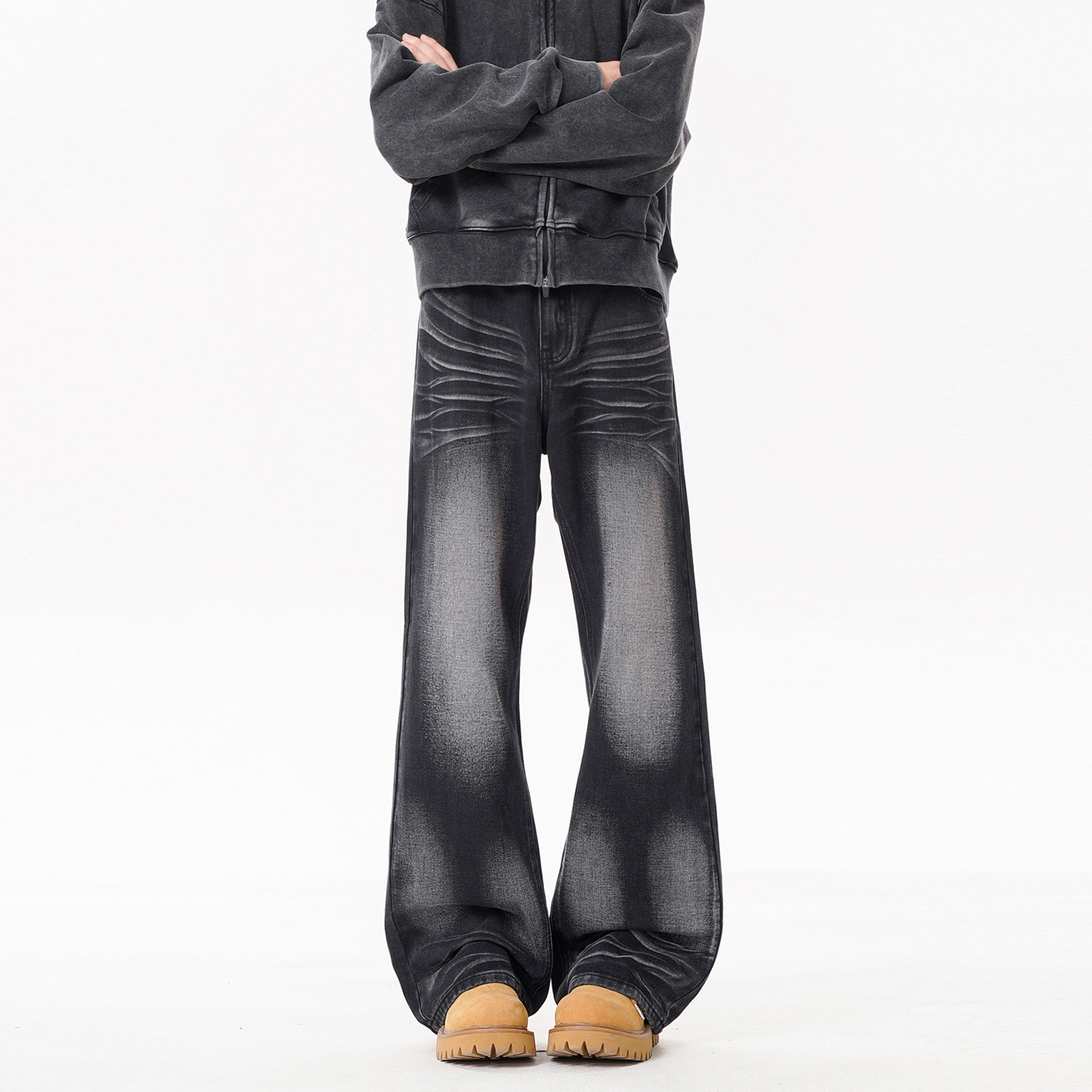 Retro Cat Paw Print Washed Knife-Edge Denim Pants — image 7