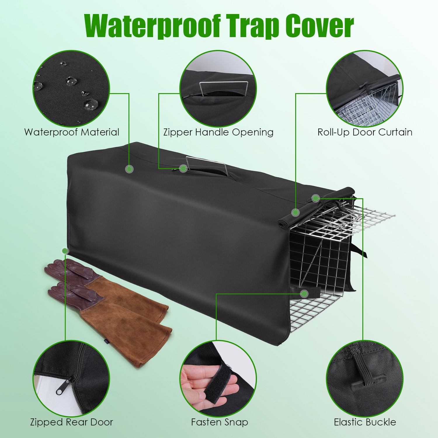 Humane Cat Trap Cage With Waterproof Cover Gloves Catch Release Live Animal Rodent Cage Collapsible Galvanized Wire For Raccoons Beavers Groundhogs Foxes Armadillos — imagen 12