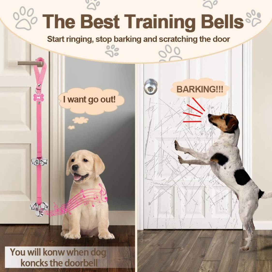 Paquete de 2 Timbres para Perros, Timbre para Perros para Salir Afuera, Campana de Entrenamiento para Cachorros Para que los Perros Toquen — imagen 6