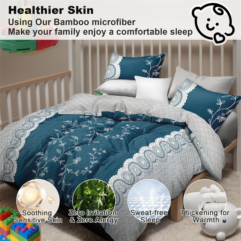 Colección de Edredón Floral Azul Turquesa 3 Piezas con Fundas de Almohadas Ajustadas, Diseño de 130 GSM Microfibra para Camas Fáciles de Limpiar y Amigables con Mascotas — imagen 12