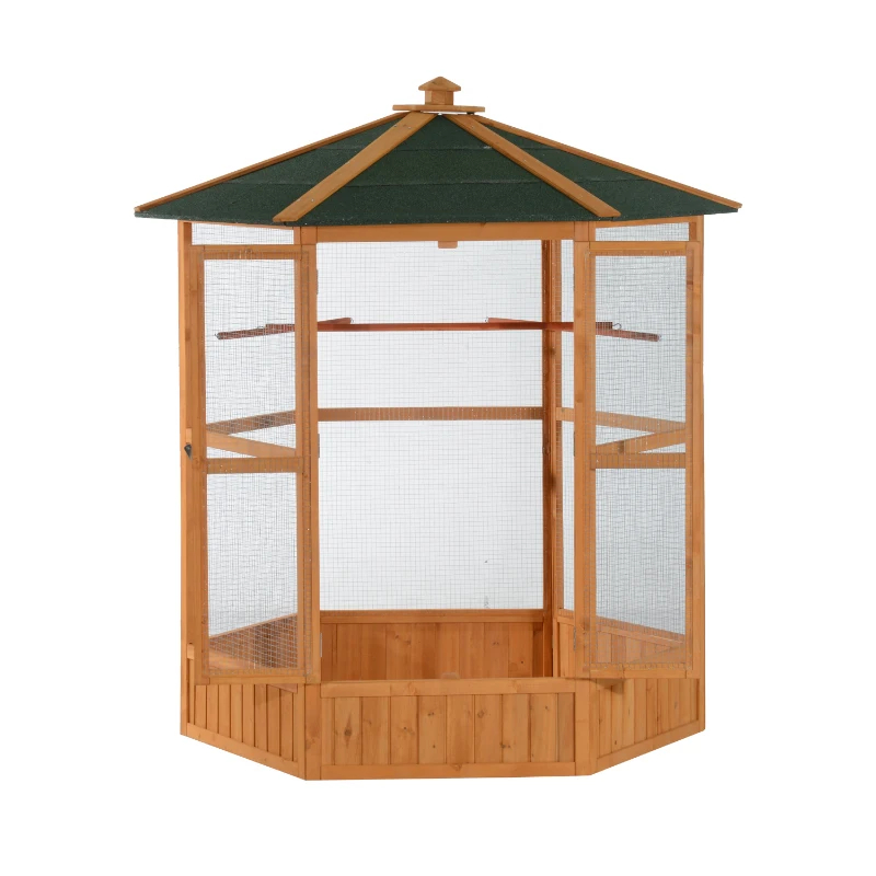 PawHut 69 Wooden Hexagonal Outdoor Aviary Flight Bird Cage With Covered Roof, BrownFor Multiple Packages, Please Pay Attention To The Detailed Dimensions And Weight Of Each Package — image 8