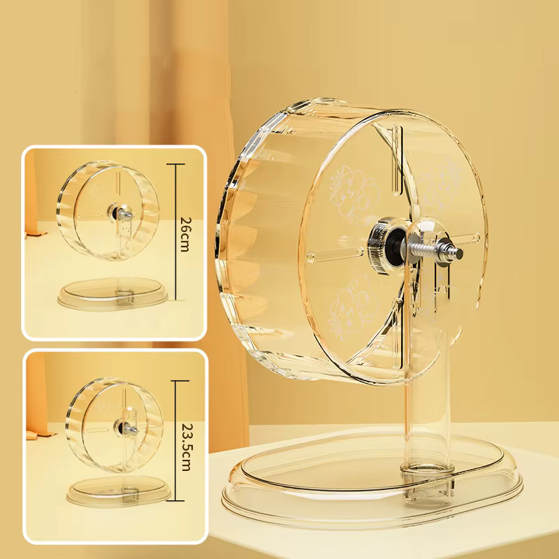Rueda de ejercicio para jaula de hámster, rueda de hámster de acrílico transparente, antideslizante, versátil, fácil de limpiar con soporte para jaula de hámster — imagen 5