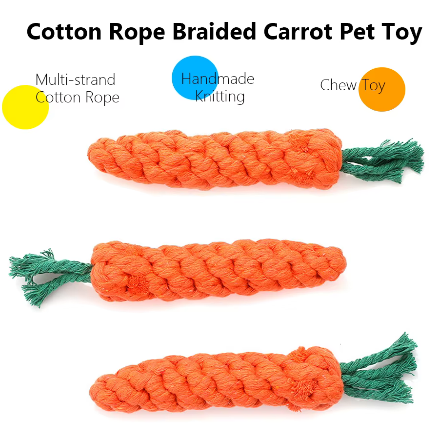 Juguetes para Perros Resistentes al Mordisco Accesorios de Entretenimiento para Perros Pequeños Limpieza de Dientes Peluchito de Zanahoria y Cuerdas de Algodón para Mascotas — imagen 4
