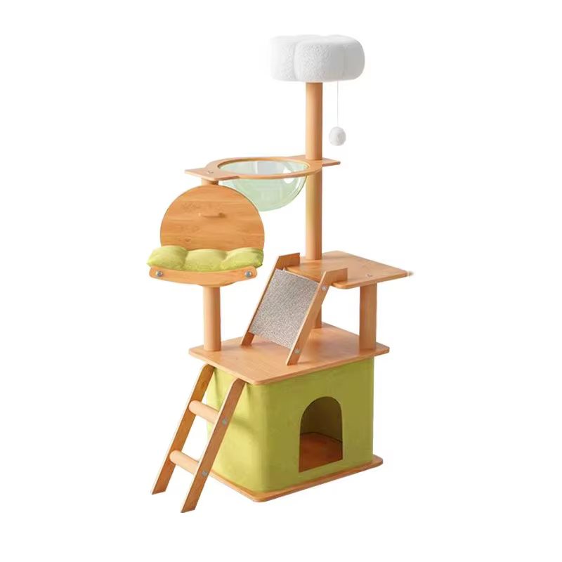 Poste de rascado para gatos, gran árbol de gato con casa, marco de escalada de madera, árbol de flores interactivo, mobiliario para gatos — imagen 3