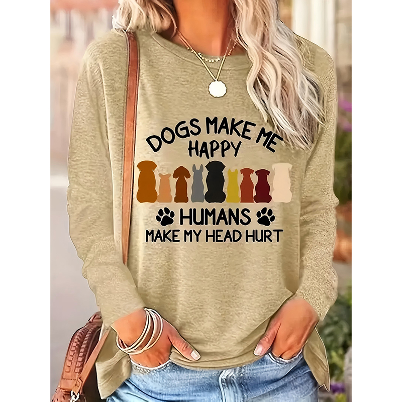 Sudadera de Cuello Crew para Mujer con Gráficos de Perros y Letras, Camiseta de Manga Larga Casual para Primavera y Otoño — imagen 1