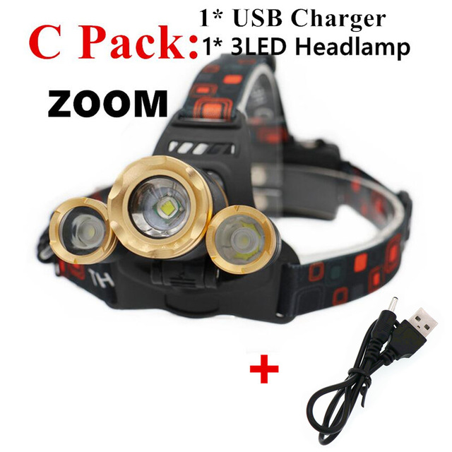 15000Lm XM-T6x3 LED Headlight ZOOM Flashlight Torch Camping Fishing Headlamp lantern Use 2*18650 battery / AC/Car/Usb/ charging — image 9