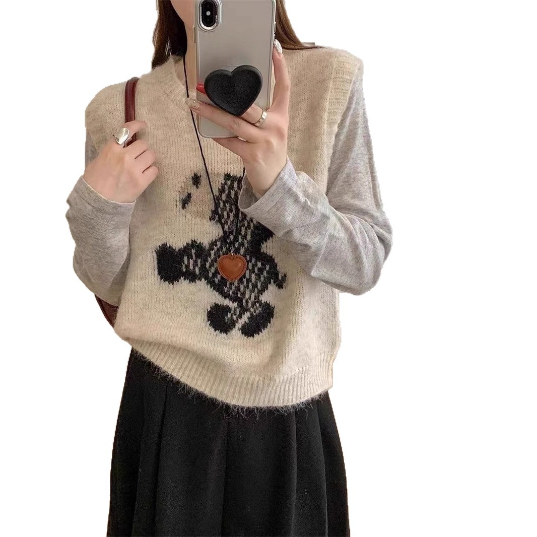 Women's Vintage Horse Jacquard Knit Vest Sleeveless Soft Layering Sweater Vest — imagen 2