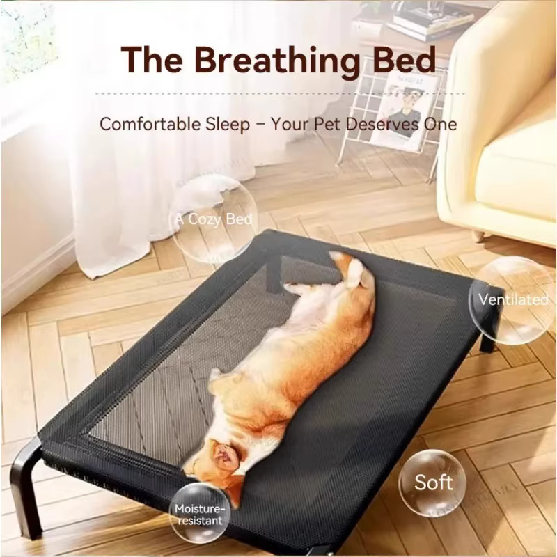 Cama Elevada para Perros al Aire Libre, Cama Estable para Mascotas con Buena Circulación de Aire, Cubierta de Malla Respirable Removible, Marco Metálico Robusto, Negro — imagen 3