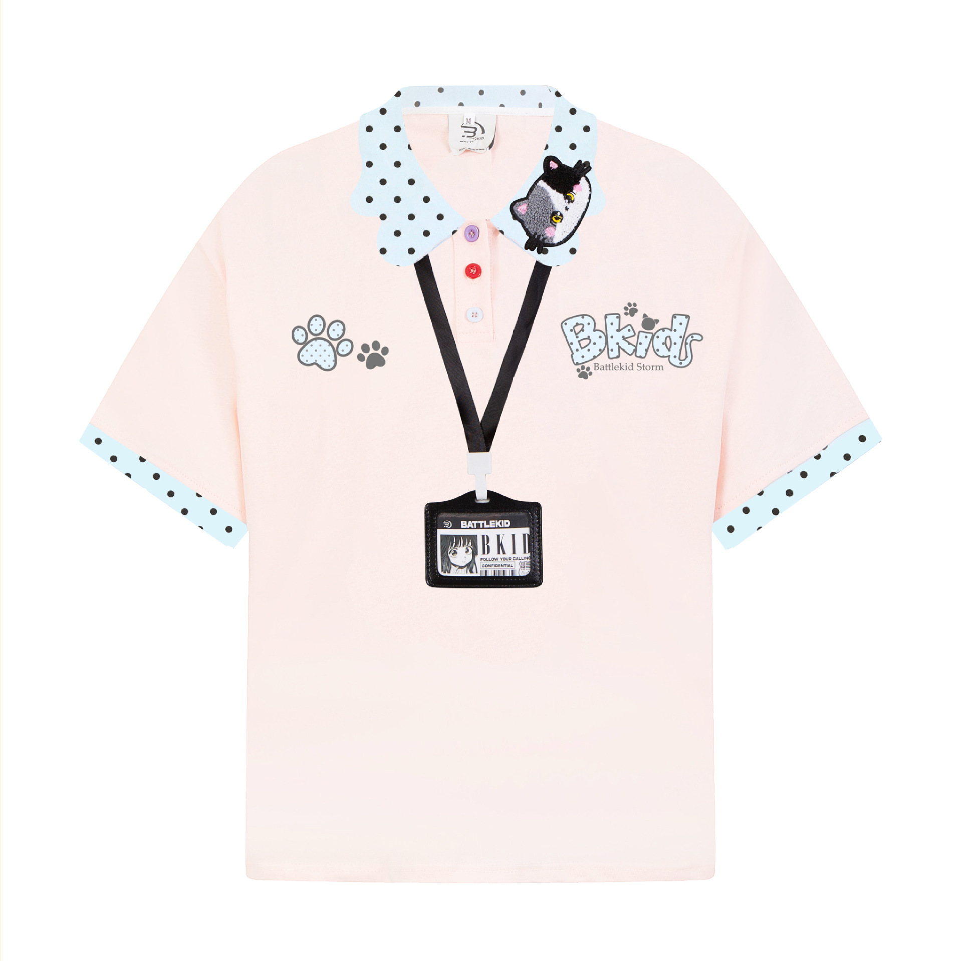 Camiseta de Polo con Dots Coloridos y Solapa de Gato de Dibujos para Mujer, Corte Relajado Corta Manga — imagen 4