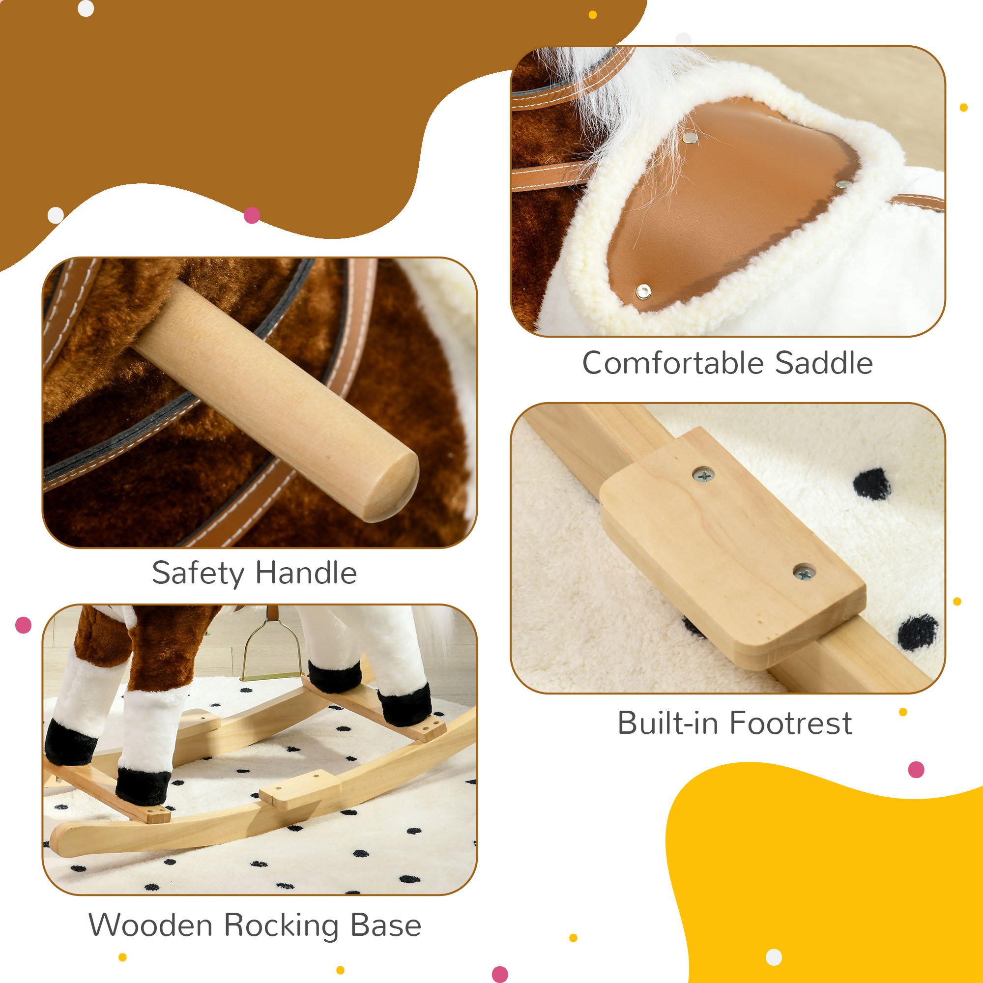 Caballo de Madera con Sonido, Poni para Niños con Silla y Restaurones, Regalo para Edad 3-8 Años, Marrón — imagen 4