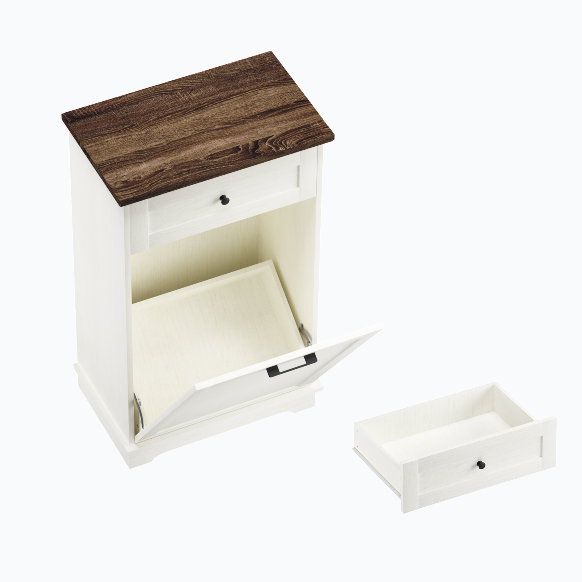 Mueble Basculante para Basurero de 10 Galones, Mueble Independiente para Bote de Basura, Mueble de Madera para Basura y Reciclaje con Cajón, a Prueba de Mascotas, para Cocina y Sala de Estar, Blanco Antiguo (No Incluye el Bote de Basura) — imagen 22