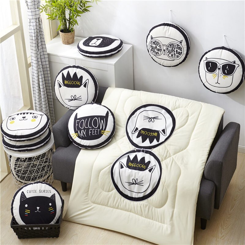 Multifunction Cartoon Cool Cat Plush Round Portable Cushion Blanket Air Conditioning Quilt Throw Pillows for Car Sofa — image 2