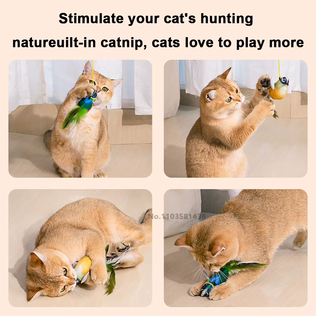 Pet Cat Toys Flying Bird Cat Toy Flapping Wings Sparrow Catnip Toys Vivid Chirping Simulation Bird Interactive Cat Toy — image 5