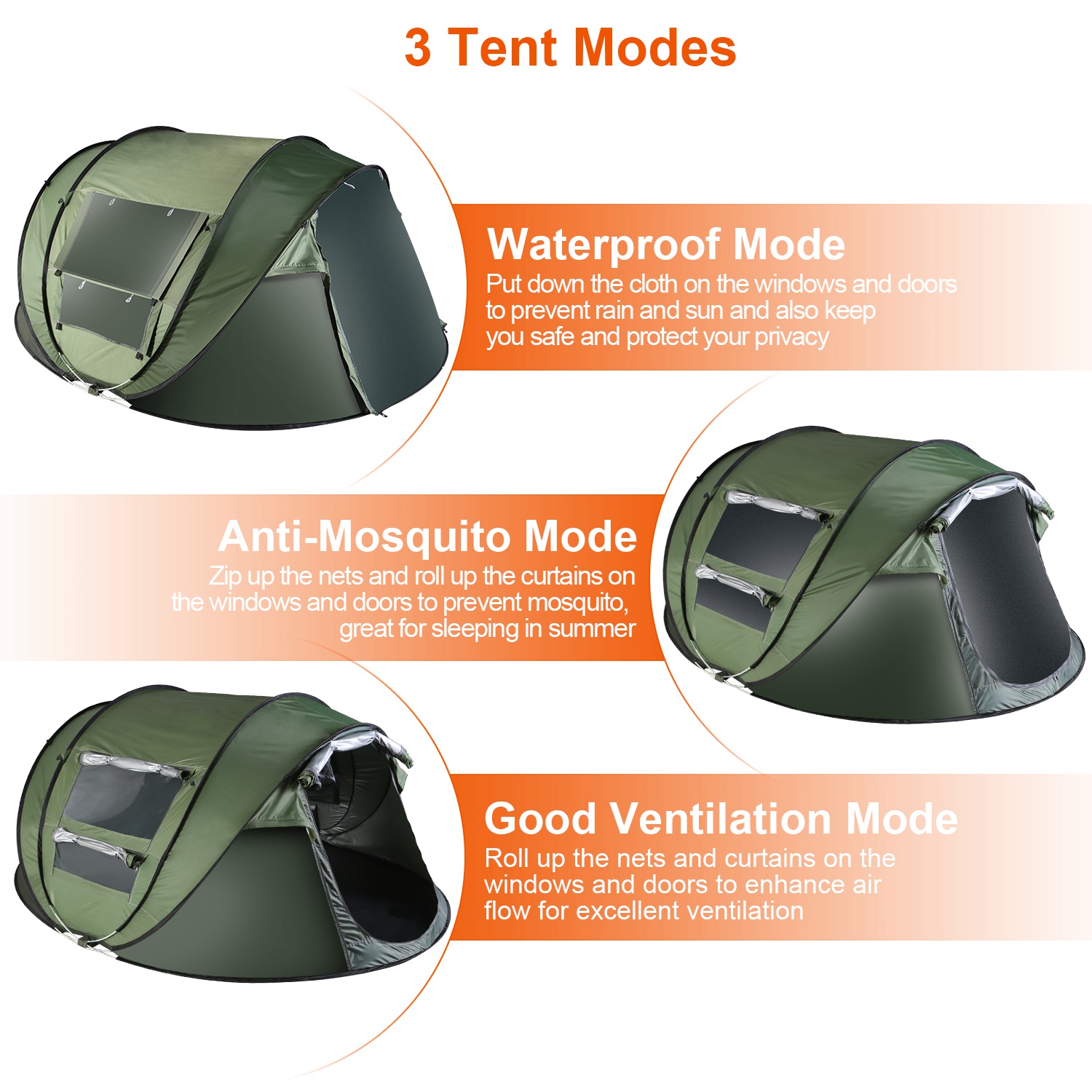 Carpa para 5-8 Personas de Armado Automático, Carpa de Camping Impermeable de Instalación Instantánea con 4 Ventanas con Mosquitero, Bolsa de Transporte, Ideal para Senderismo, Escalada, Aventura y Pesca — imagen 4