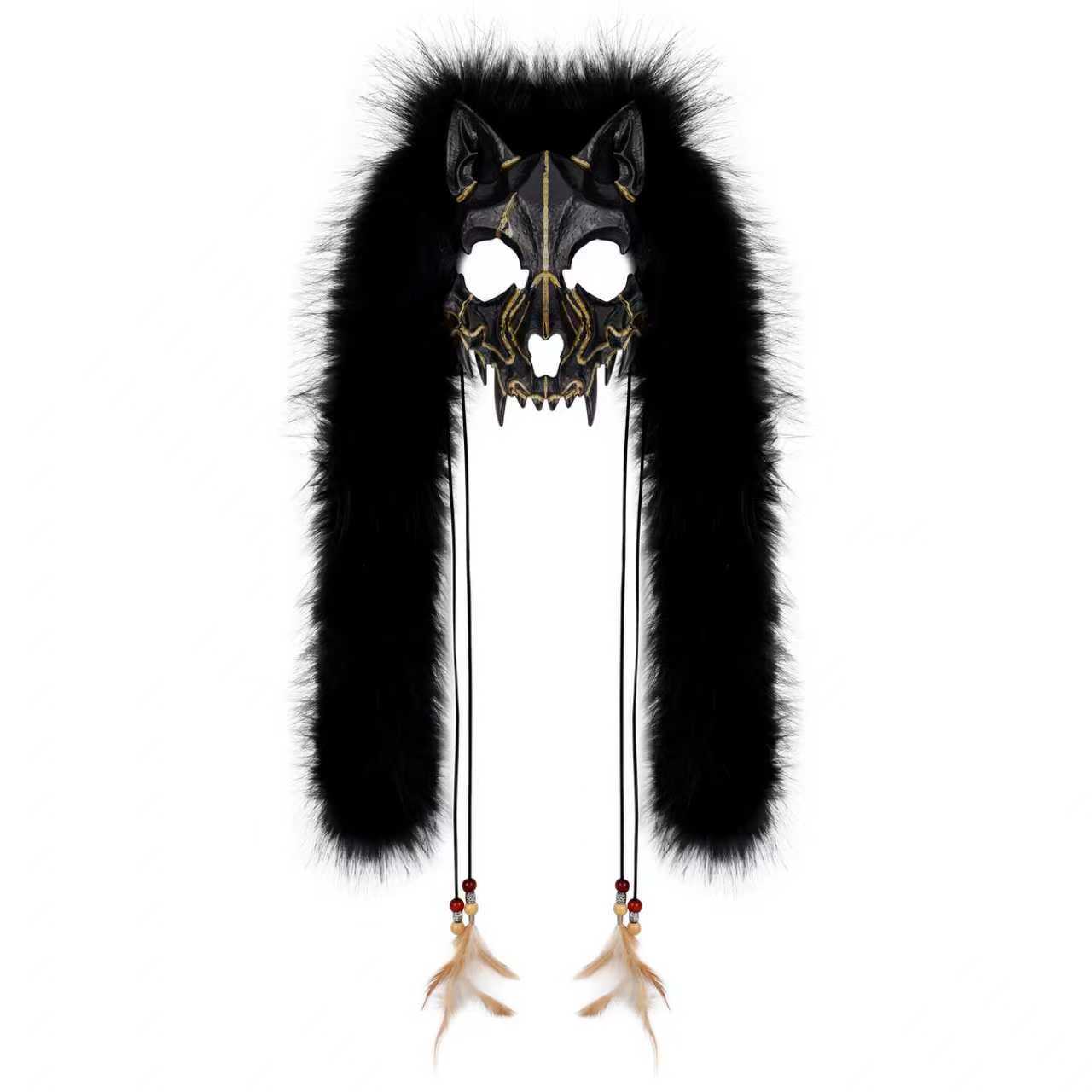 Halloween Carnival Fashion Animal Mask Viking Fox Mask with Faux Fur Headwear COS Werewolf — image 7