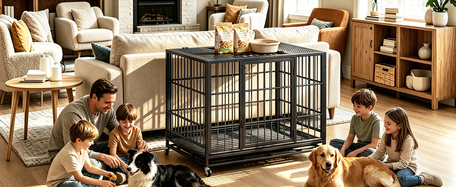 Heavy Duty Dog Crate, Mobile Pet Kennel with Lockable Wheels & Rotary Twist-Latch, Indoor Outdoor Metal Cage with Perforated Top — image 9