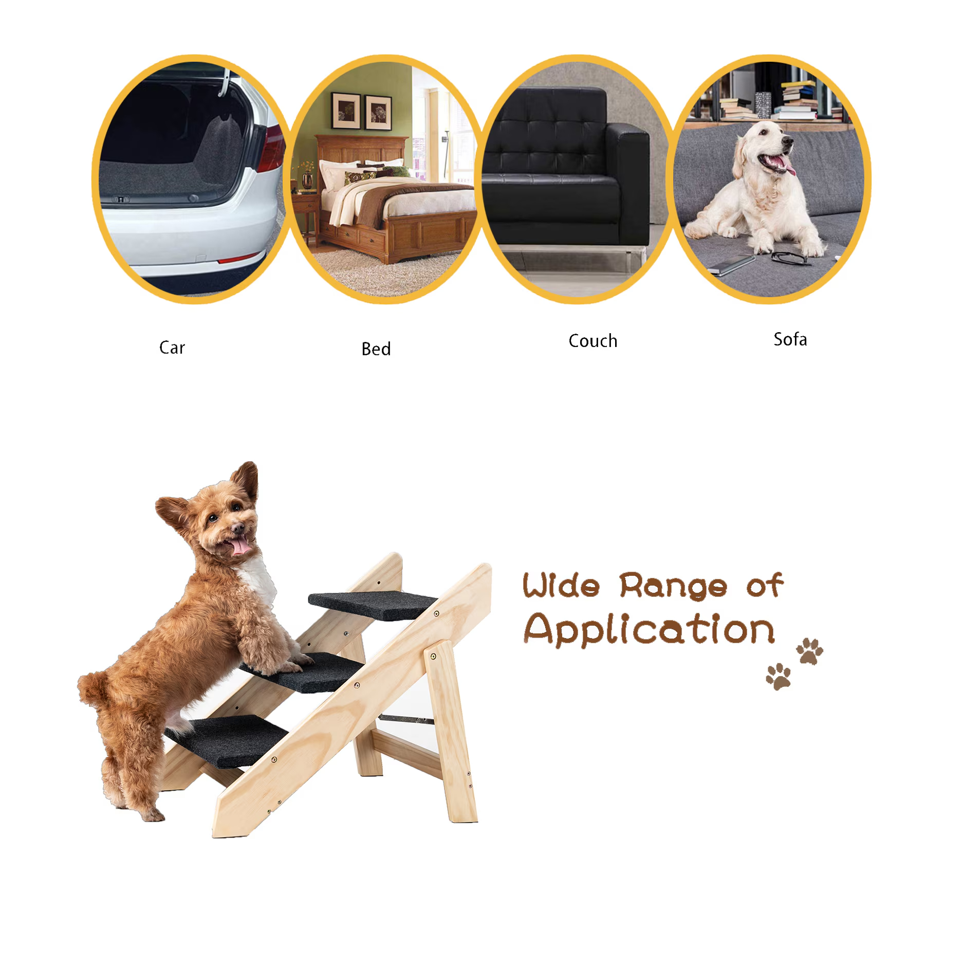 Wood Pet Stairs Pet Steps Foldable 3 Levels Dog Stairs Ramp Perfect For Beds And Cars Portable Dog Cat Ladder Up To 110 Pounds — image 5