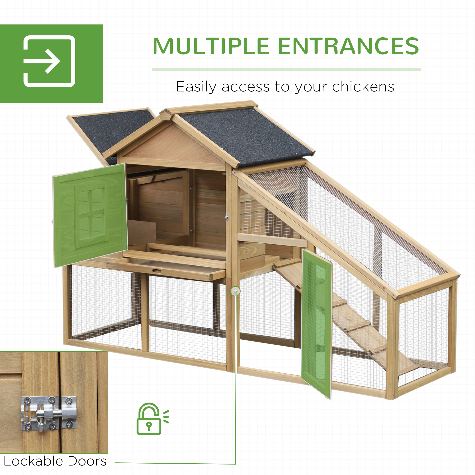 Gallinero de Madera de 69", Jaula Avícola con Rampa de Conexión, Bandeja, Ventana Ventilada y Nido — imagen 3
