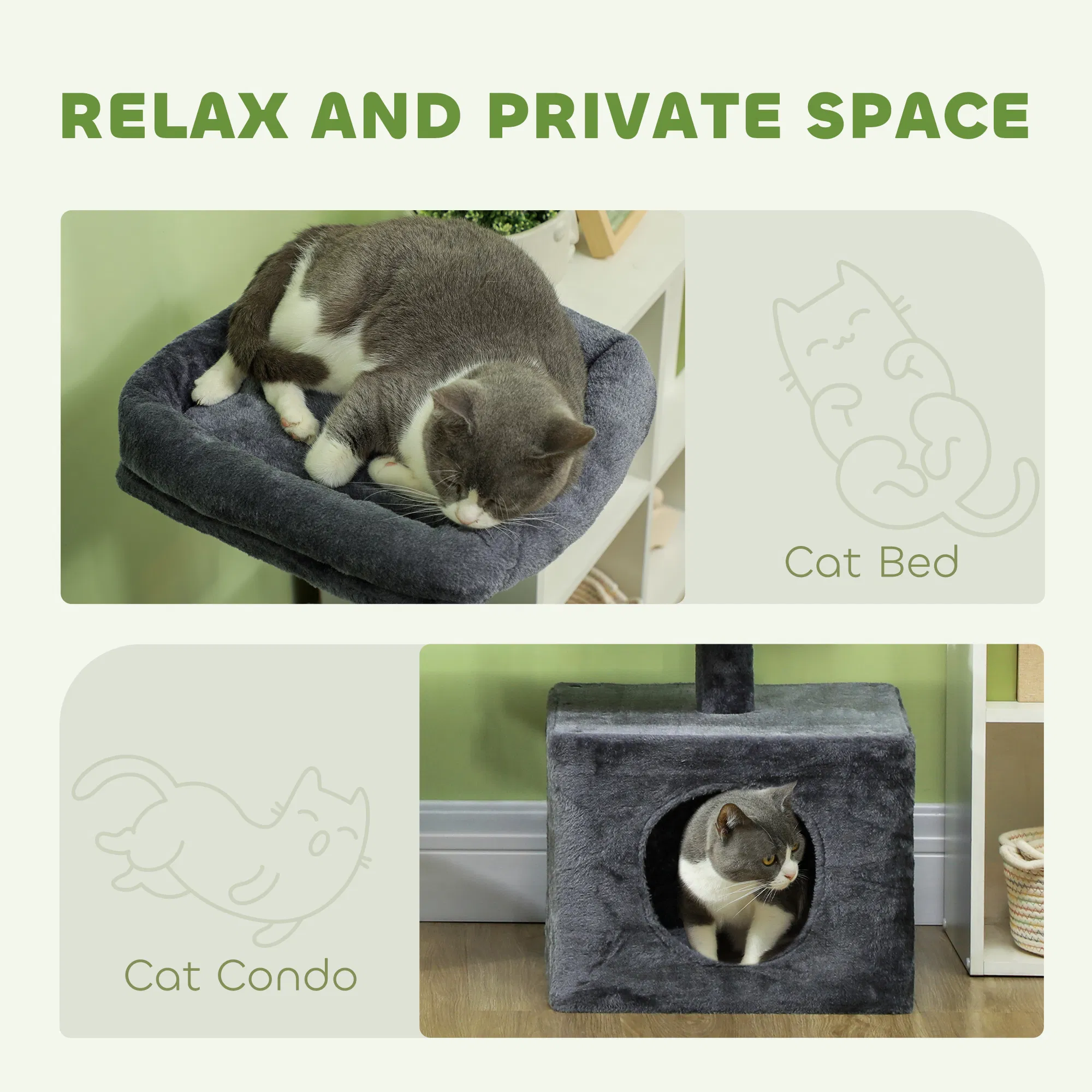 53" Cat Tree, Cat Tower with Scratching Posts, Cat Condo, Beds, Platforms, Toy Balls for Indoor Cats, Dark Grey — image 2