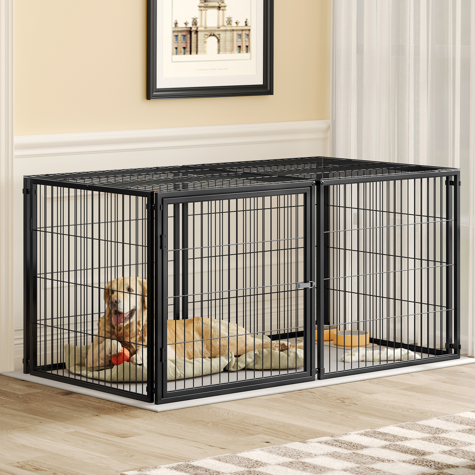 Large Dog Cage 63.7 Dog Kennel For Medium Dogs Puppy Dog Playpen With Top, Pet Cage, Indoor, Black.63.7W X 34.2D X 31.7H — imagen 2