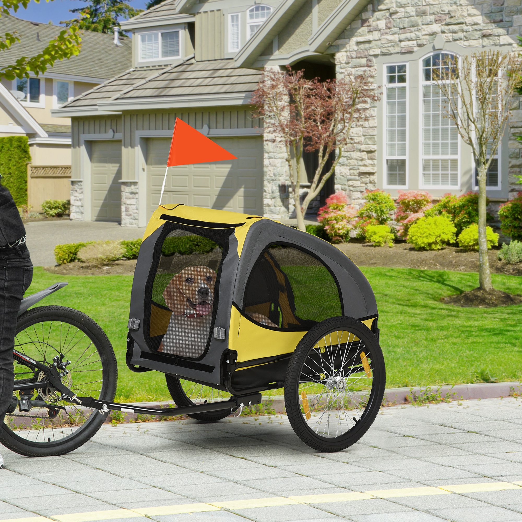 Dog Bike Trailer, Pet Stroller with Wheels for Medium Dogs, Yellow — image 5