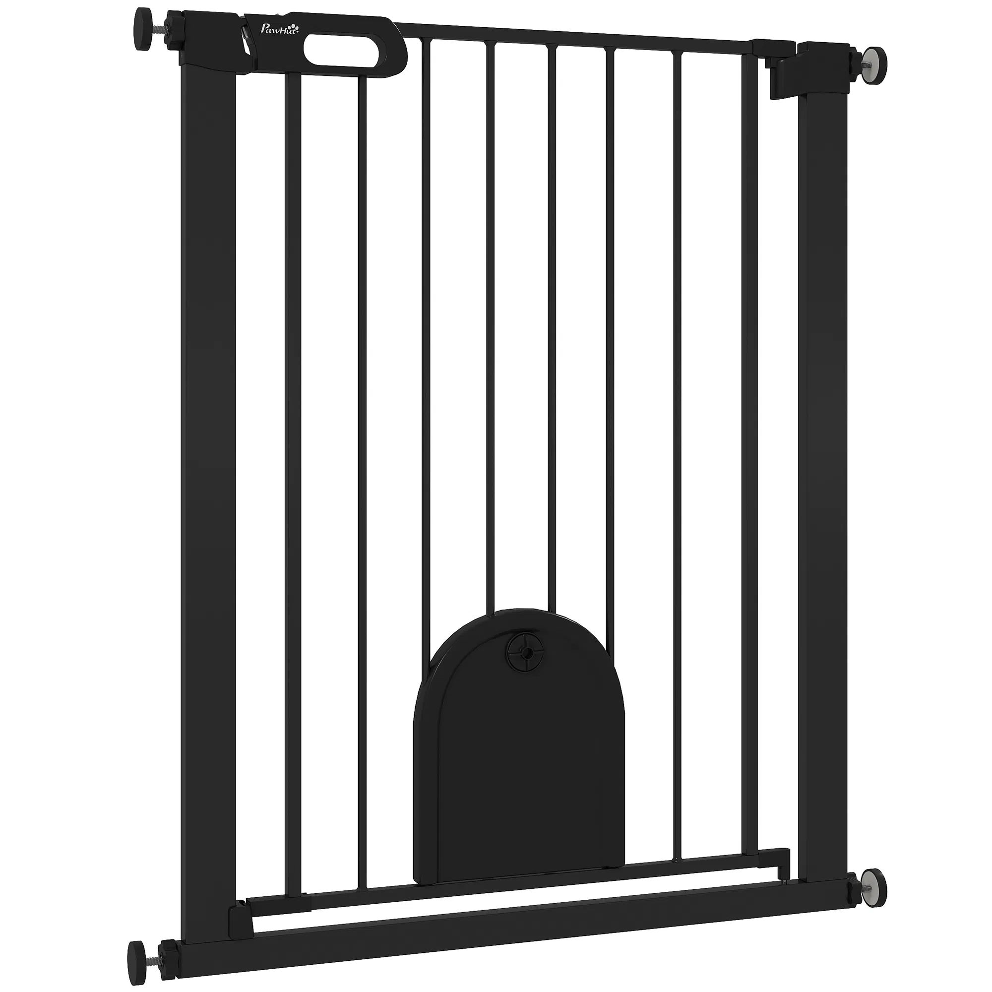 30"-32" Extra Wide Pet Gate Barrier with Small Door, 35"H Dog Gate with Safety Gate Barrier, Stair Pressure Fit, Black — image 1