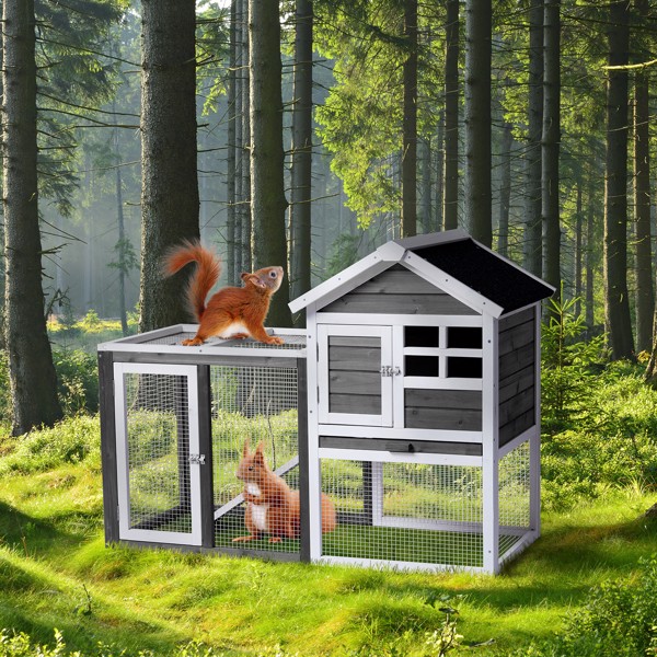 House Type With Ladder Gray Fir Wood Chicken Rabbit Cage — image 1