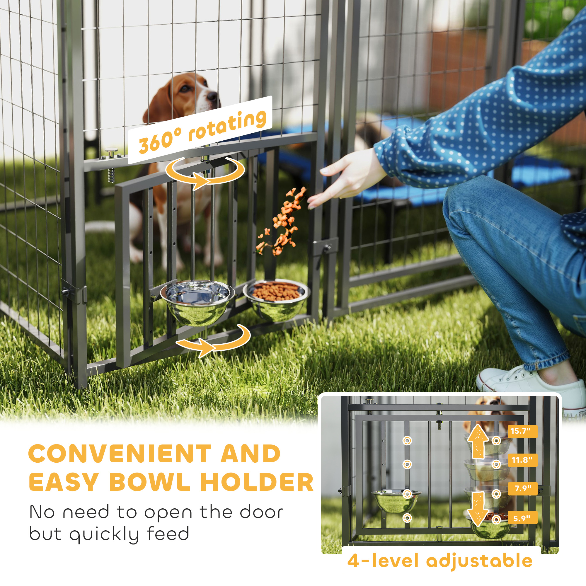 5.9 x 5.9 x 6 Outdoor Dog Kennel with Roof, Rotating & 4-Level Adjustable Bowls — image 4