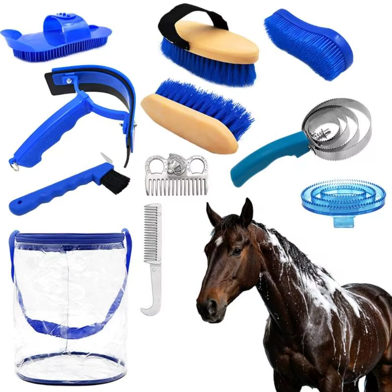 Horse Grooming Set for Coat, Tail, Foot, and Post-Wash Care with Brushes, Metal Grooming Tools, Scraper, and Carry Bag 69HD — image 3