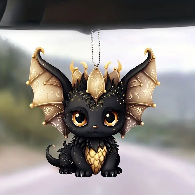 Nuevo Adorno Colgante de Dragón Negro Plano de Acrílico para Mochila y Espejo Retrovisor — imagen 7