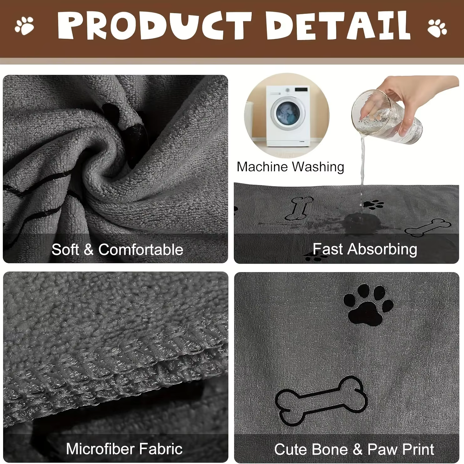 Pet Bath Towel Microfiber with Paw Print Super Absorbent Quick Dry for Dogs Cats Puppy Kitten Bathing Grooming — image 6