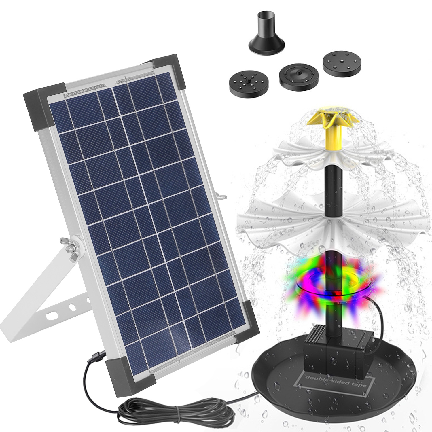 3Tier Solar Bird Bath Fountain Solar Powered Water Fountain Waterfall Feature With Colorful Light 3 Nozzles 6W Solar Panel For Bird Bath Patio Yard Pond Garden — image 4