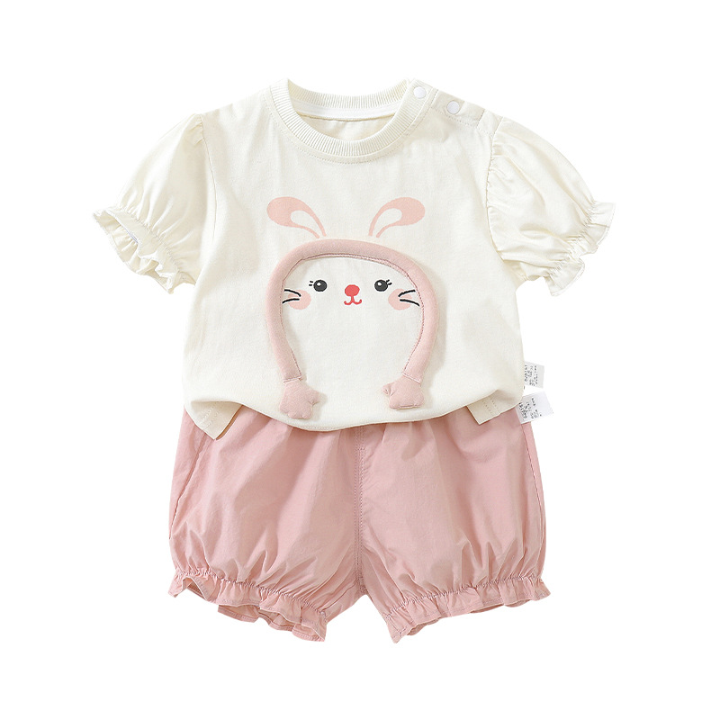 Cute Rabbit Cartoon Short Sleeve Two-Piece Set for Toddlers — image 5