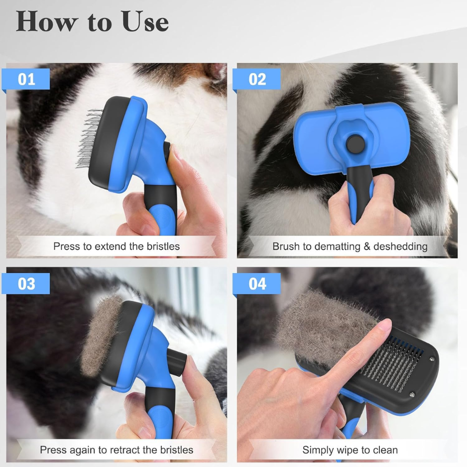 Pelo Suave Self Cleaning Cepillo de Pelo para Perros y Gatos Amigable con la Piel Despejador de Pelos Herramienta de Aseo para Mascotas Azul — imagen 3
