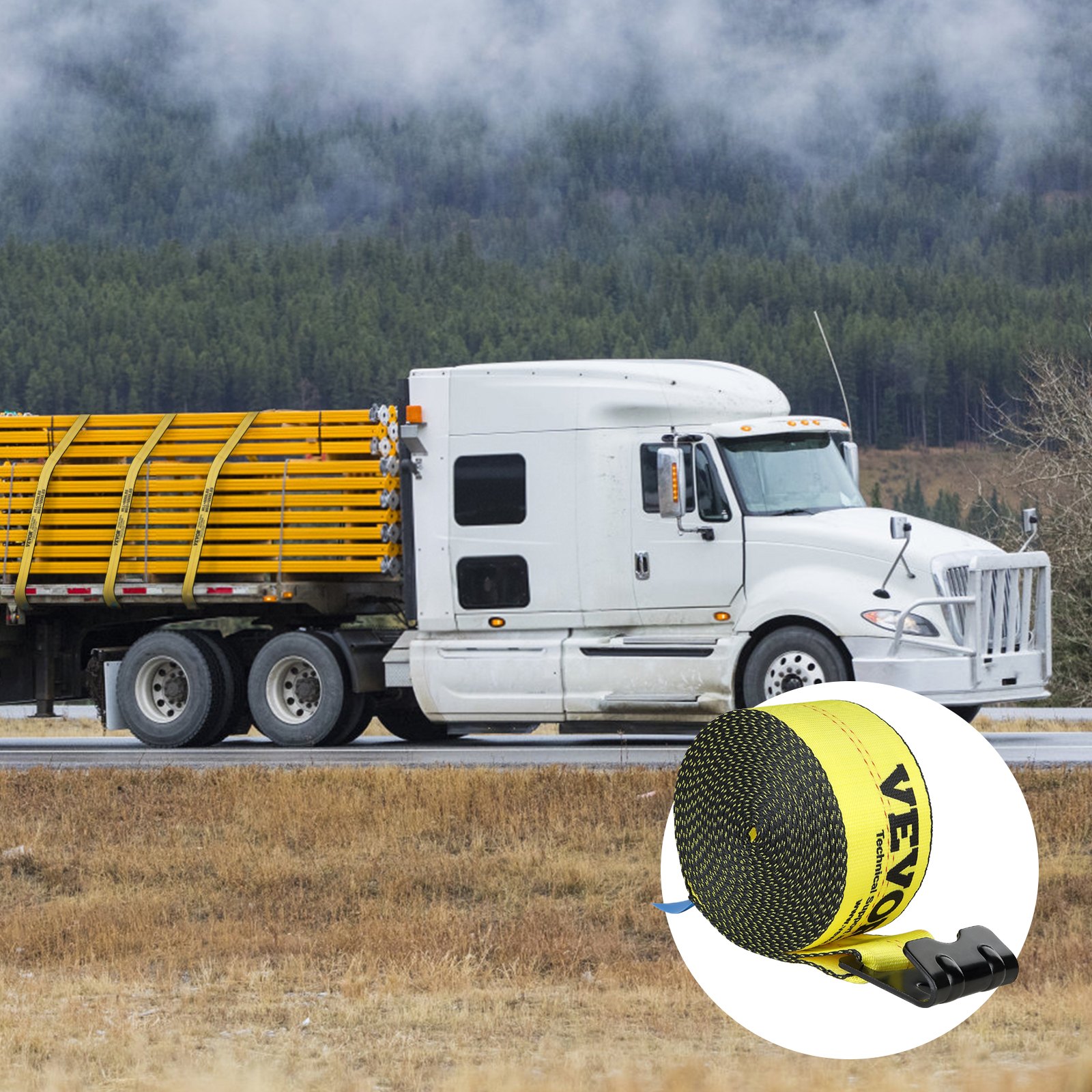 Winch Straps, 4'X 30', 6000 Lbs Load Capacity, 18000 Lbs Break Strength, Truck Straps With Flat Hook, Flatbed Tie Downs Cargo Control For Trailers, Farms, Rescues, Tree Saver, Yellow, 4 Pack — image 2