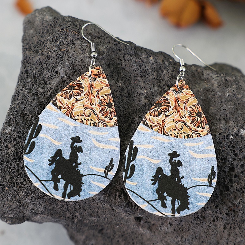 Parejas de Pendientes de Cuero Retro Estilo Vaquero para Equitación, Doble Cara Colorido — imagen 3