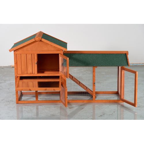 Caja de Jaula para Conejos Grande, 2 Niveles Exterior con Techo Impermeable Asfalto, Rampita Retirable y Caja de Madera para Conejos, Pollos y Pinos (Marrón y Verde) — imagen 12