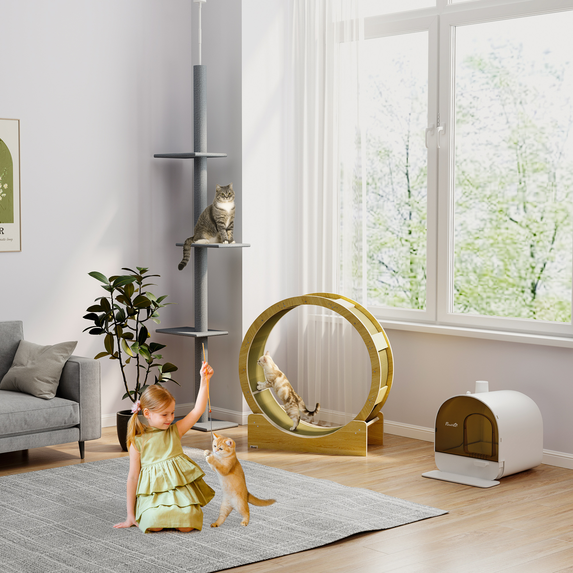 Floor-to-Ceiling Cat Tree Cat Climbing Tower with Sisal-Covered Scratching Posts Natural Cat Activity Center for kittens Cat tower furniture, Gray — image 6