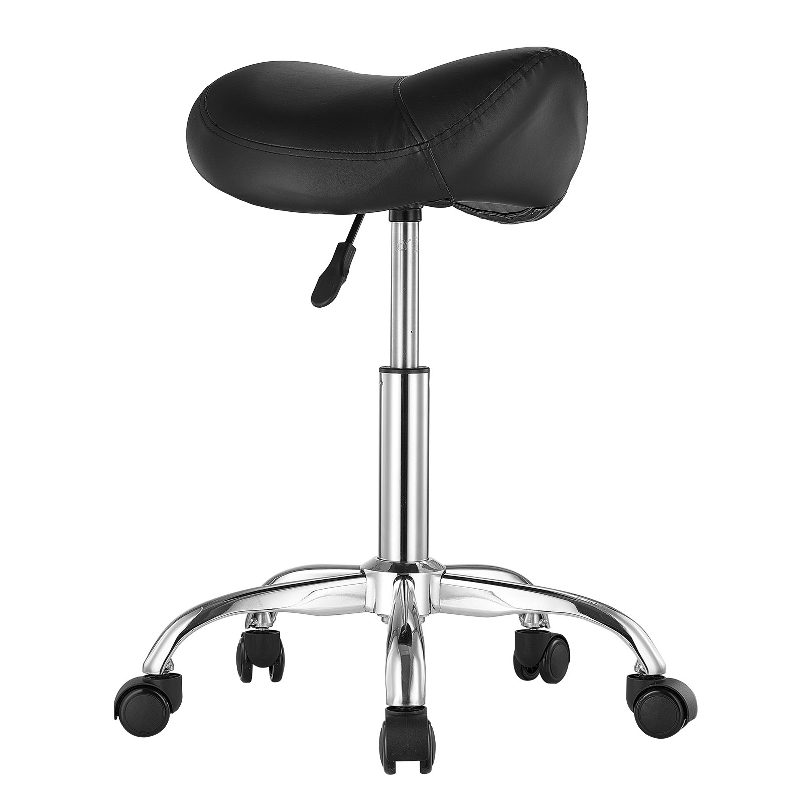 Silla de Montar con Ruedas, 450 LBS Capacidad de Peso Ergonómica Silla Rodante Ajustable de Altura Asiento de Cuero Espeso para Salón, Spa, Masaje, Tatuaje, Clínica, Negro