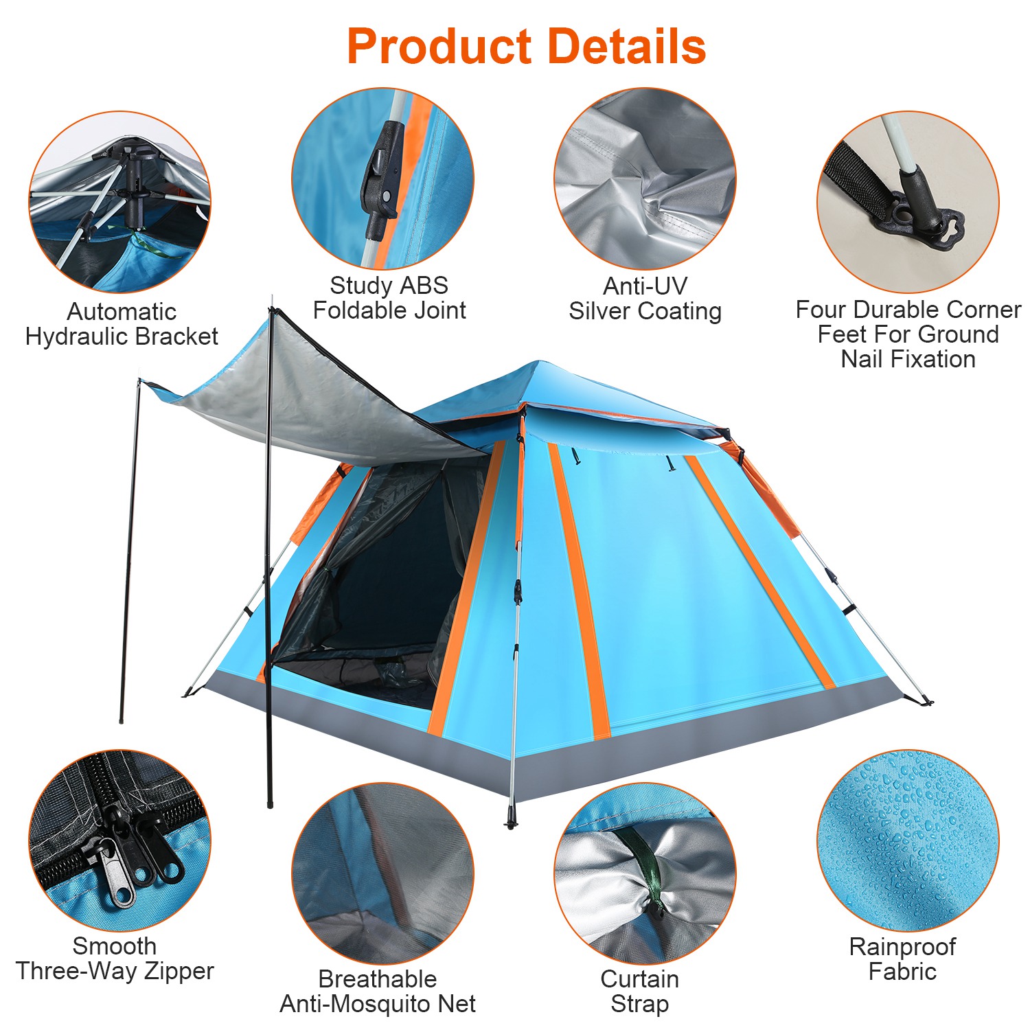 Tienda de Campaña para 4-5 Personas con 2 Mosquiteros en las Ventanas, Bolsa de Transporte, Impermeable, 7.05x7.05x4.46ft, para Senderismo, Escalada, Aventura y Pesca, Envío por FedEx — imagen 11