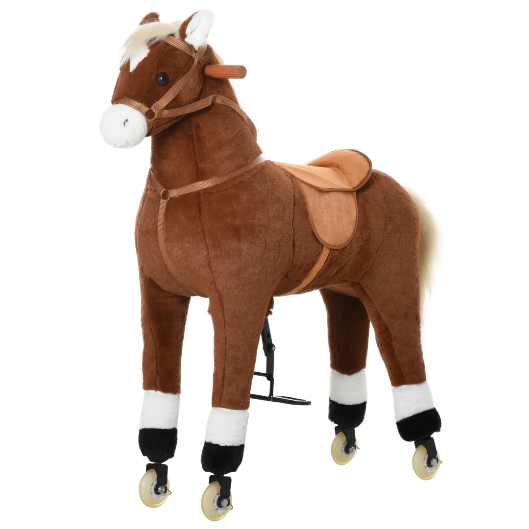 Qaba Kids Ride-on Walking Horse With Easy Rolling Wheels, Soft Huggable Body, & A Large Size For Kids 5-16 Years — image 5