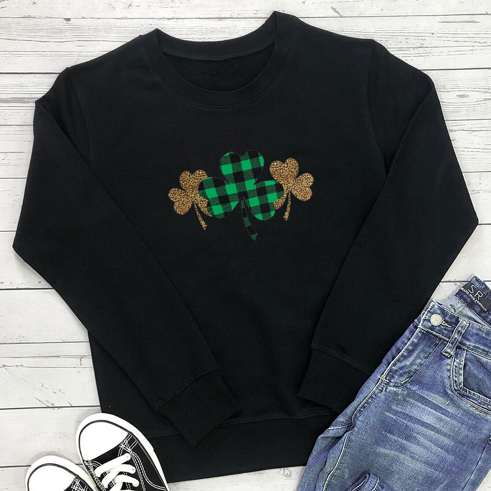 Leopard print clover print loose long sleeved sweatshirt — image 4