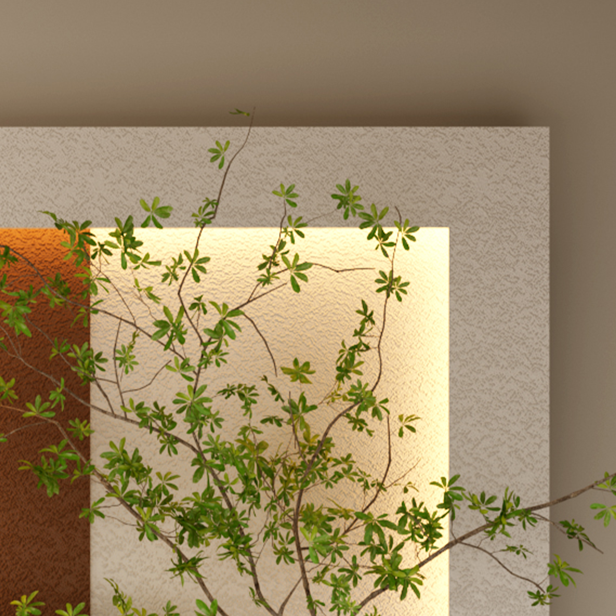 Decoración de Pared de Piedra Arenisca con LED de 3 Colores Ajustables y Plantas Verdes Artificiales - Escultura de Arte 3D, Jarrón de Vidrio y Estatua de Conejo, Tiras de Luz con Control Remoto para Sala, Dormitorio y Pasillo — imagen 4